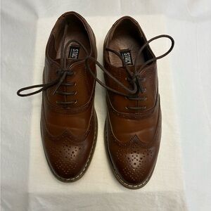 Stacy Adams Cognac Leather Oxford Shoes with Wingtip Design